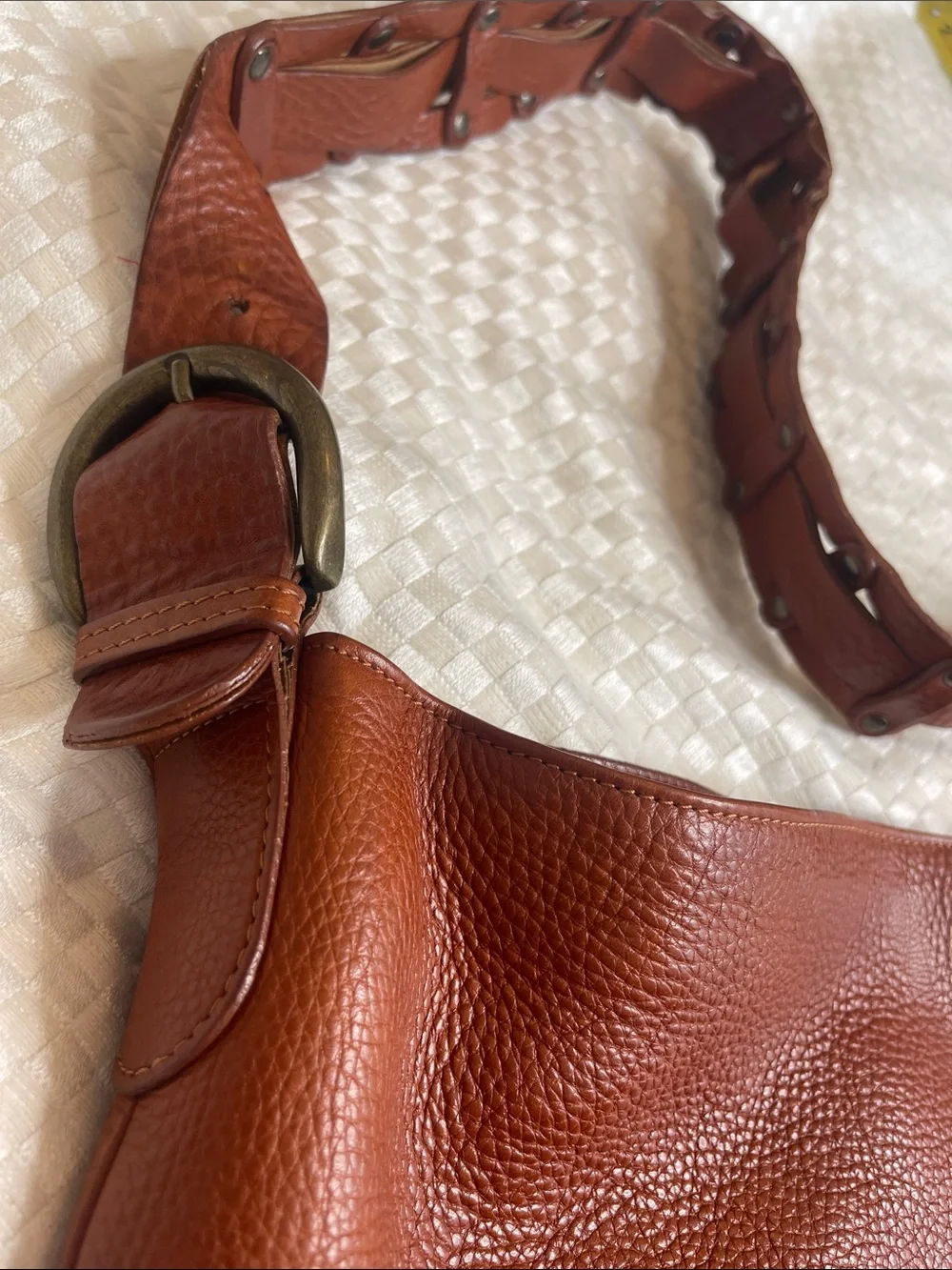 Saks Fifth Avenue Classic Pebbled Leather Shoulder Bag in Chestnut Brown